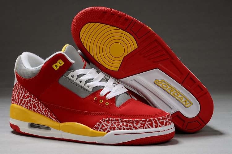 New Style Air Jordan 3 Retro White Fire Red Yellow Cement Hot On Sale